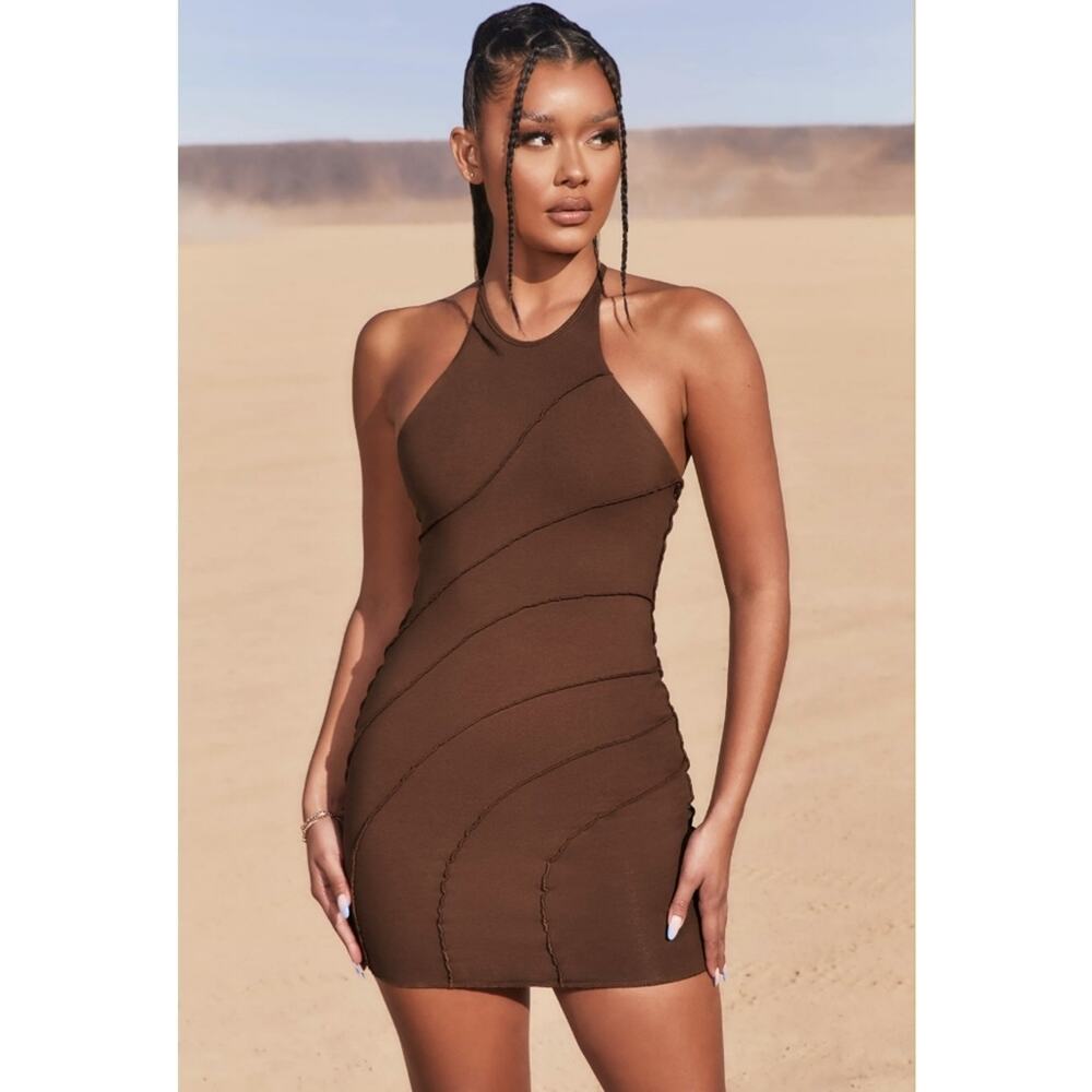 New Cut Petite Exposed Seam Halter Neck Mini Dress